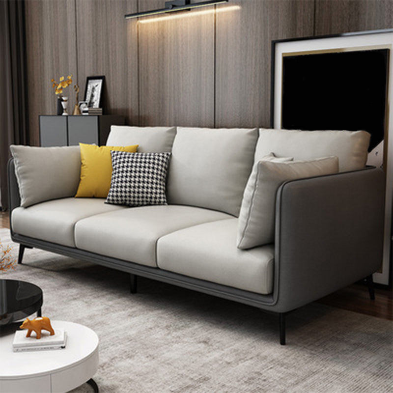 Faux Leather Settee Furniture Recessed Arm Standard Sofa with Pillows