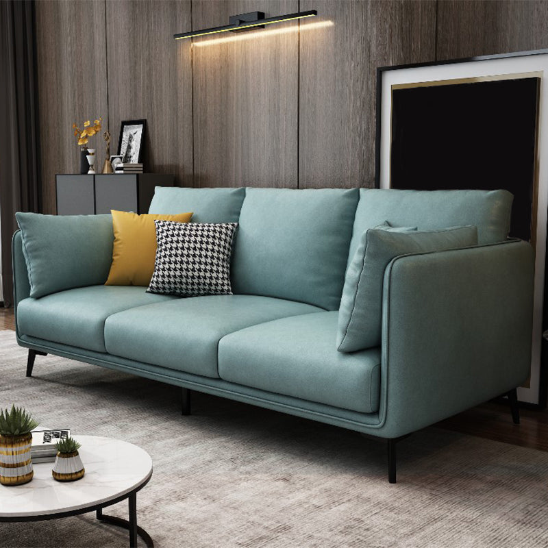 Faux Leather Settee Furniture Recessed Arm Standard Sofa with Pillows