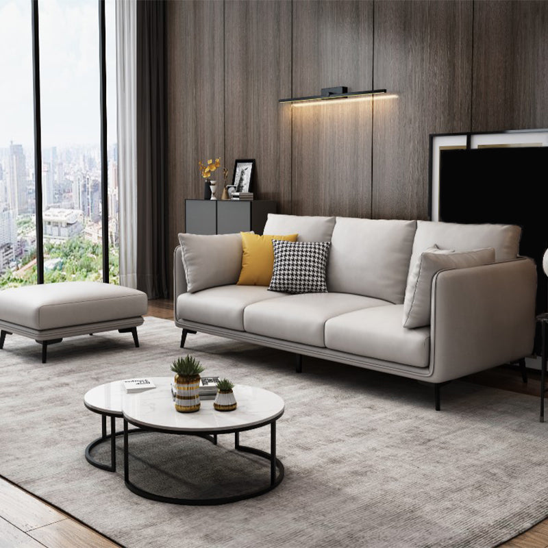 Faux Leather Settee Furniture Recessed Arm Standard Sofa with Pillows