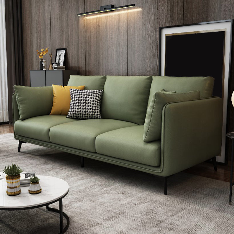 Faux Leather Settee Furniture Recessed Arm Standard Sofa with Pillows