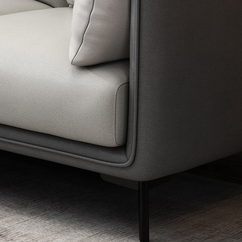 Faux Leather Settee Furniture Recessed Arm Standard Sofa with Pillows
