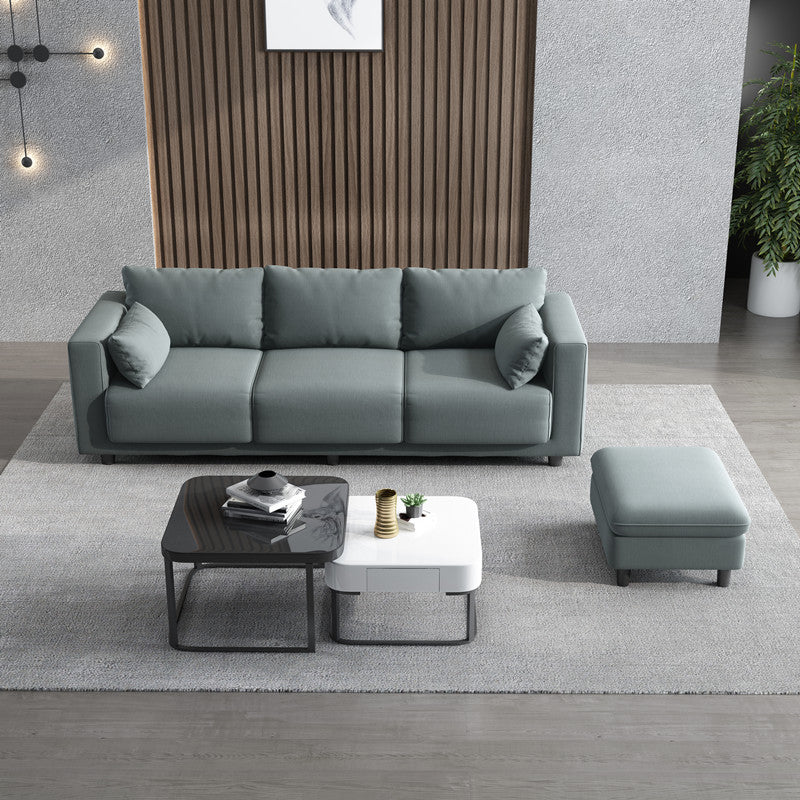 Square Arm Modern Sofa with Tight Seat and Loose Back for Living Room