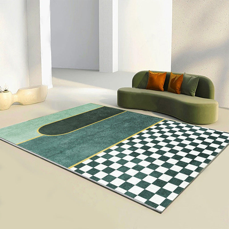 Rapis à damier noir Tapis lavable moderne en polyester pour le salon