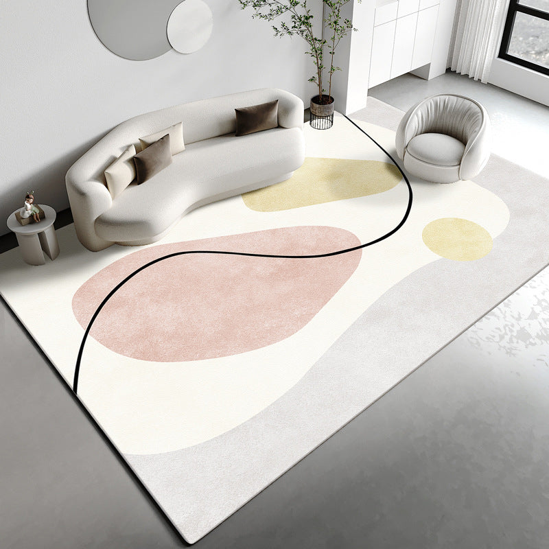 Tapis de bloc de couleur blanc Polyester tapis lavable moderne pour décoration de maison
