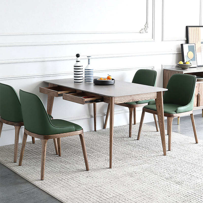 Minimalist 1/4/5/6 Pieces Dining Room Table Rectangular Solid Wood Top Dining Chairs Set