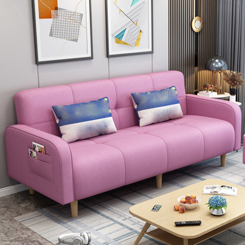 Modern Square Arm Standard Sofa Bed Dual Purpose Sofa with Bolster Pillows for Living Room