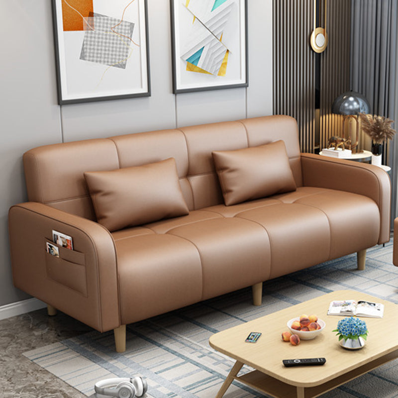 Modern Square Arm Standard Sofa Bed Dual Purpose Sofa with Bolster Pillows for Living Room