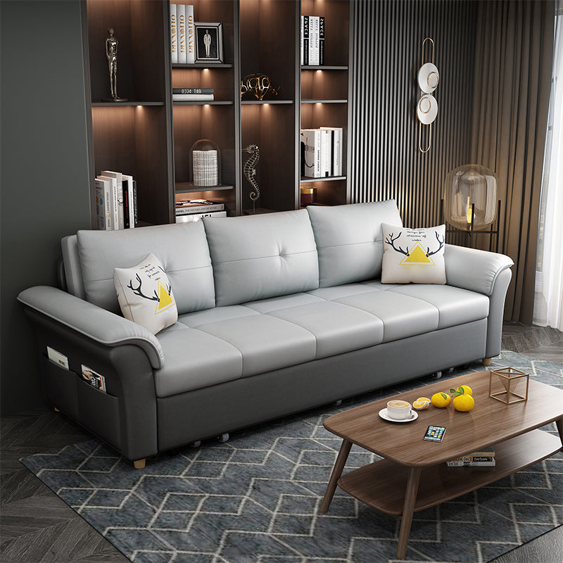Square Arm Sofa with Loose Back Convertible Sleeper with Storage and Foldable