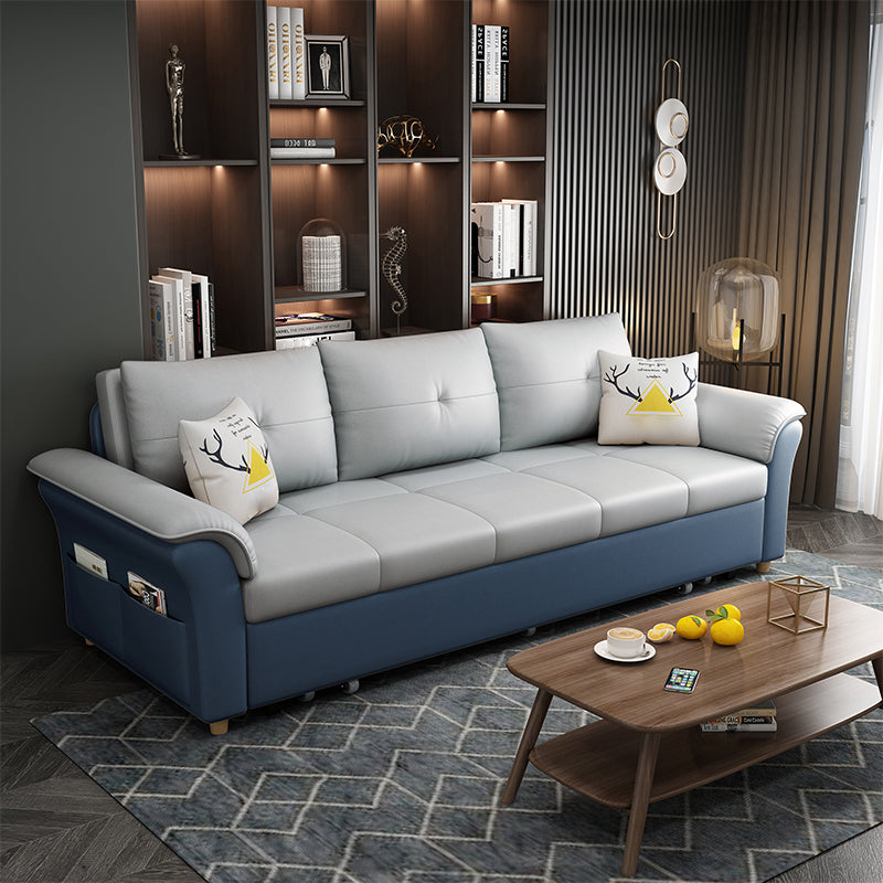 Square Arm Sofa with Loose Back Convertible Sleeper with Storage and Foldable