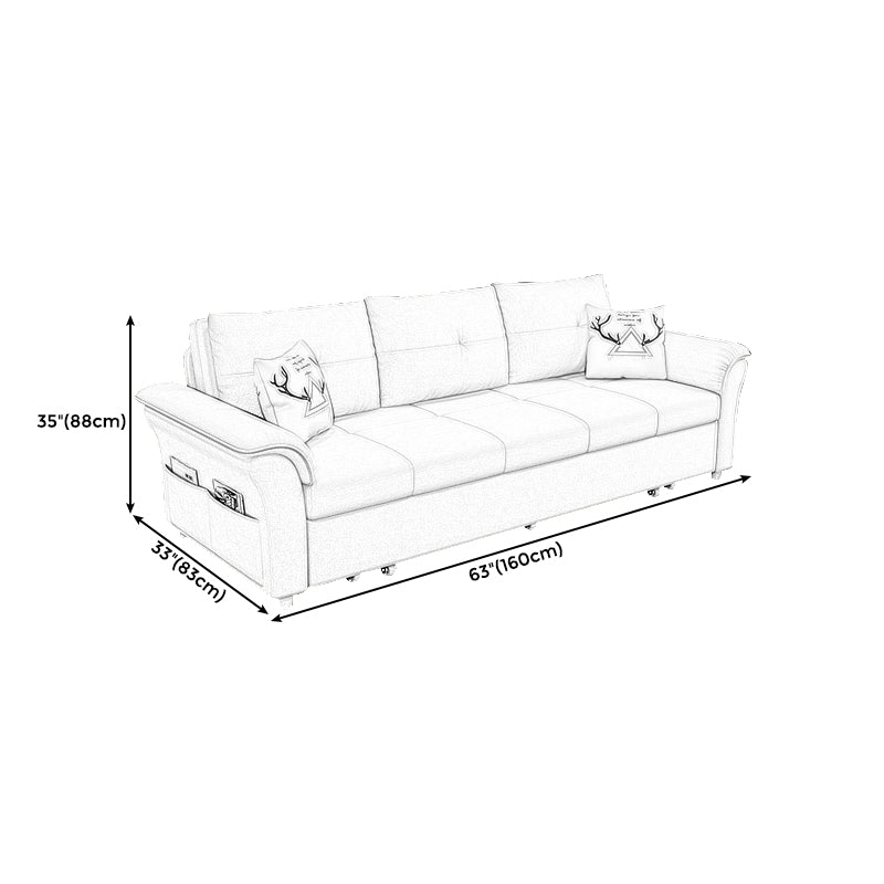 Square Arm Sofa with Loose Back Convertible Sleeper with Storage and Foldable