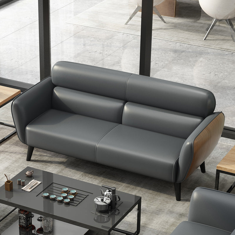 Faux Leather Square Arm Sofa Foam Filled Sewn Pillow Back Sofa for Living Room