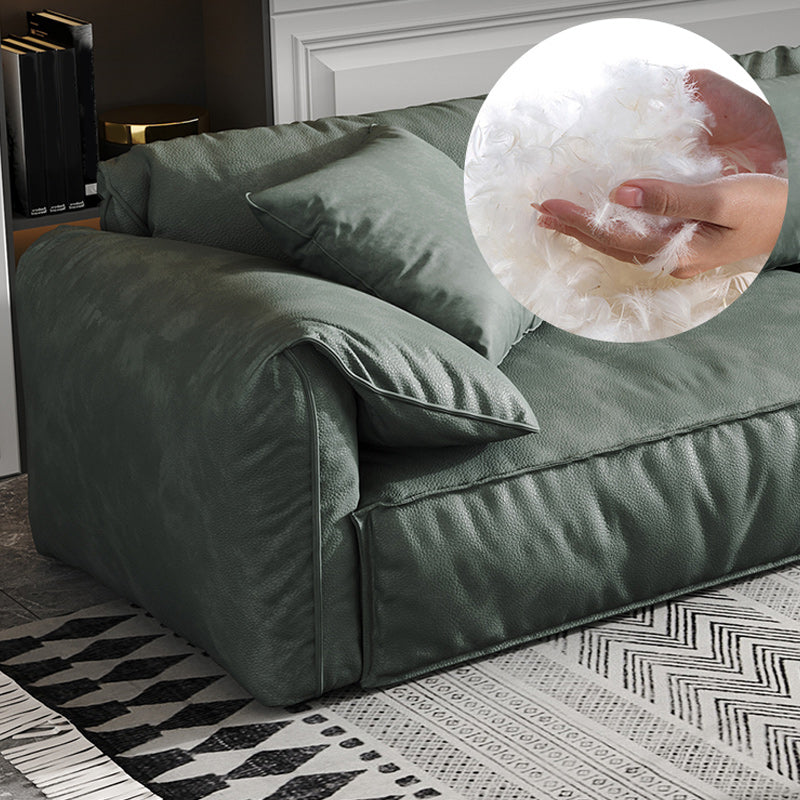 Green Contemporary Faux Leather Pillow Top Arm Standard Sofa with Loose Back