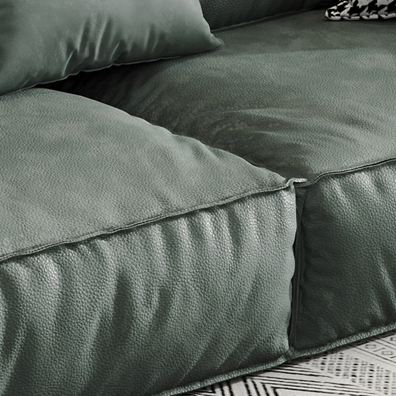 Green Contemporary Faux Leather Pillow Top Arm Standard Sofa with Loose Back