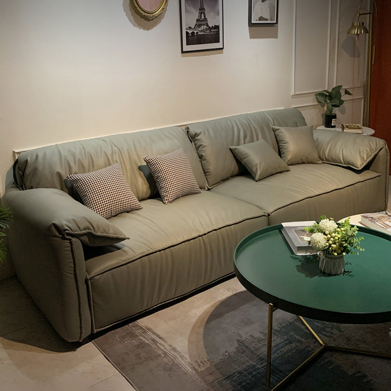 Green Contemporary Faux Leather Pillow Top Arm Standard Sofa with Loose Back