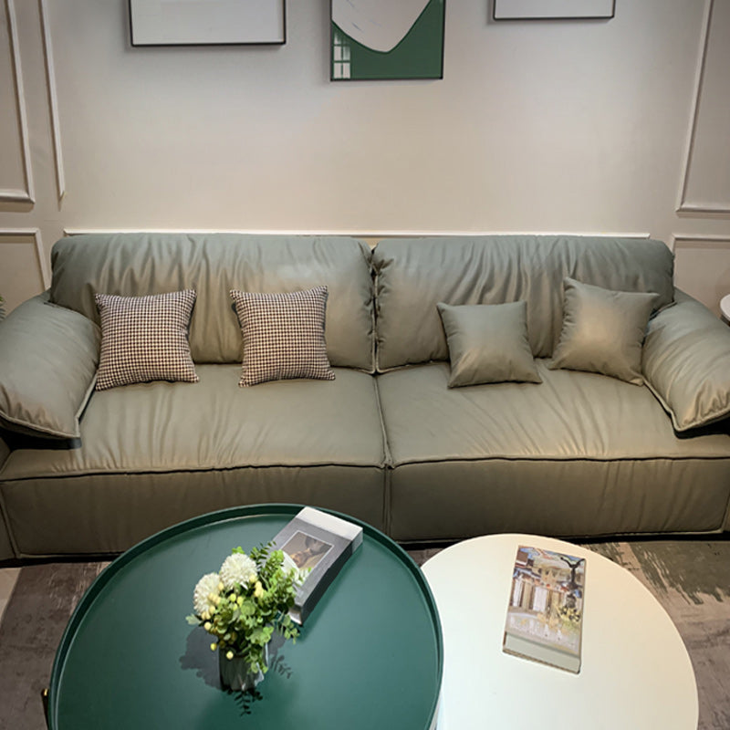 Green Contemporary Faux Leather Pillow Top Arm Standard Sofa with Loose Back