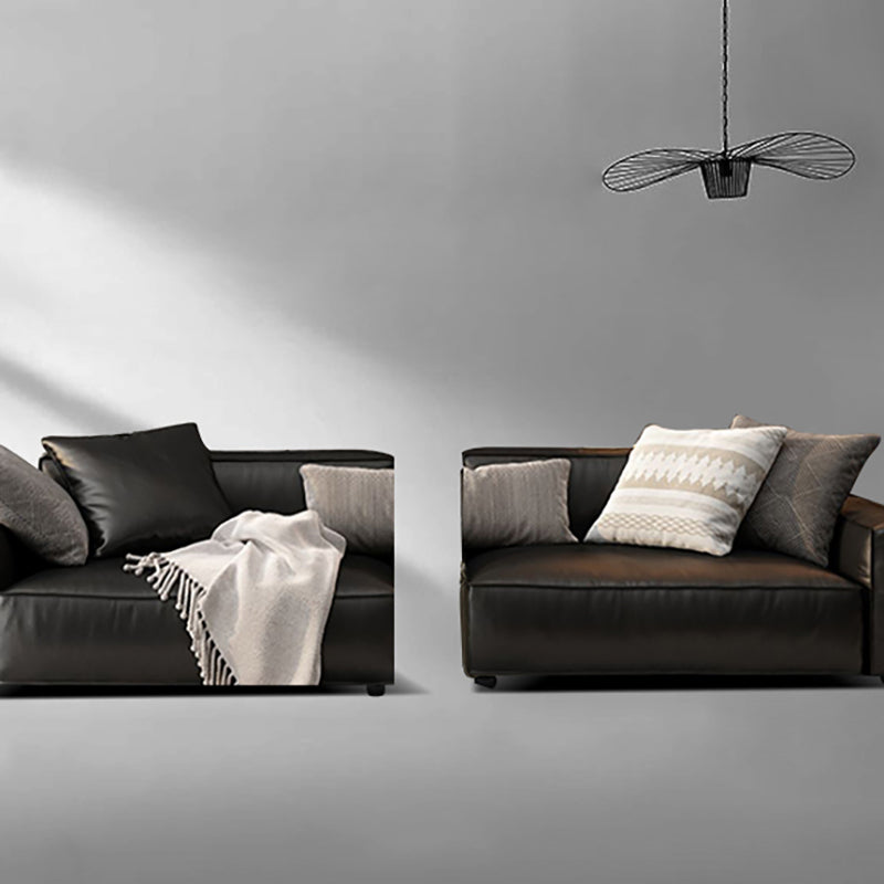 26.38" H Genuine Leather Square Arm Modern Sofa with Storage Black Standard Sofa