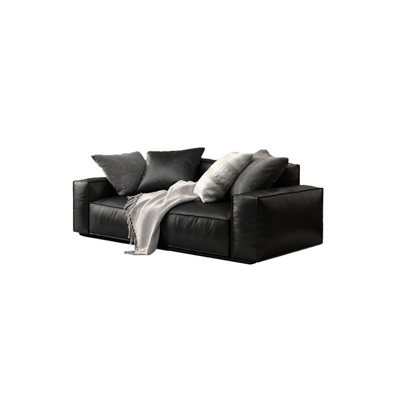 26.38" H Genuine Leather Square Arm Modern Sofa with Storage Black Standard Sofa