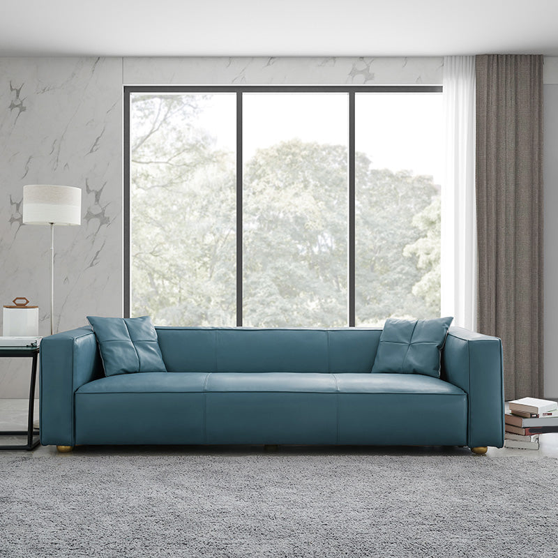 24.80"H Genuine Leather Square Arm Sofa with Tight Back for Living Room