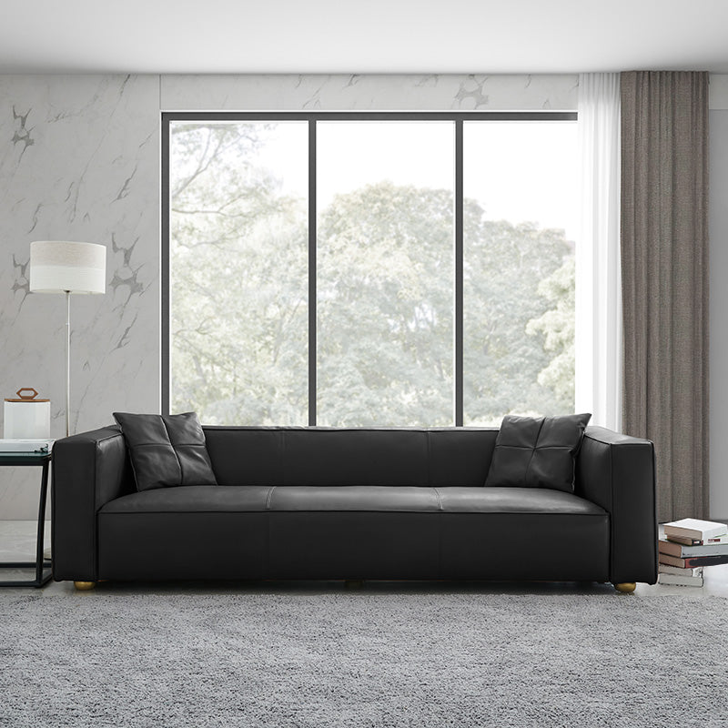 24.80"H Genuine Leather Square Arm Sofa with Tight Back for Living Room