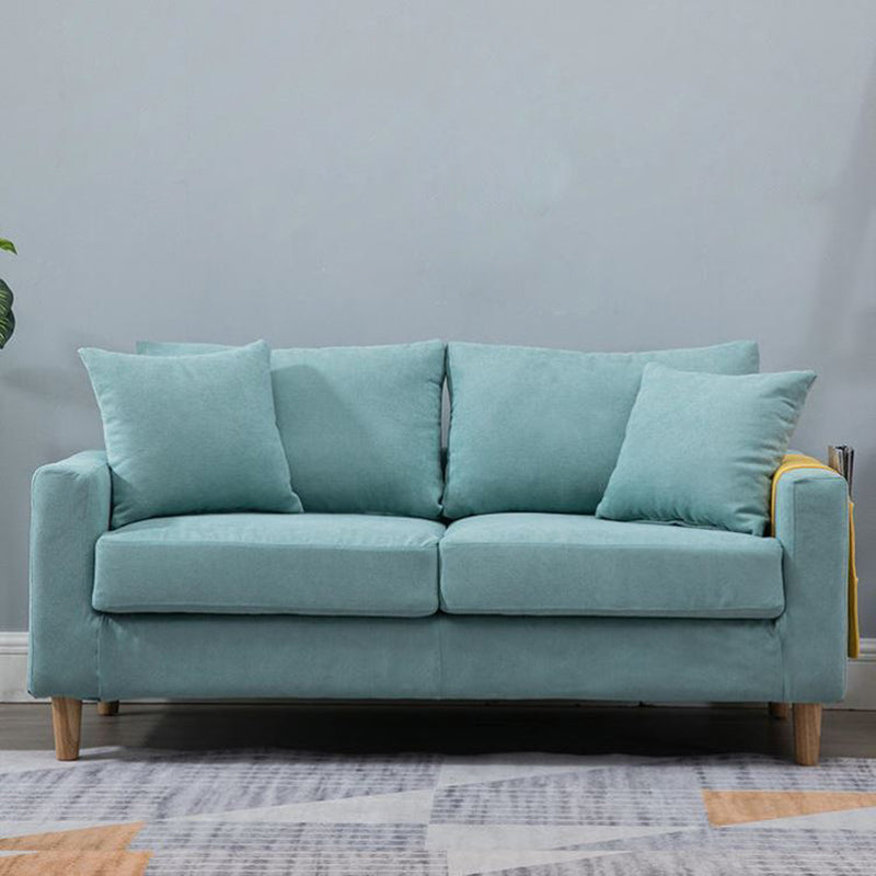 Modern Sofa Couch  Wooden Base Solid Color Fabric Loveseat Square Arm Sofa for Living Room