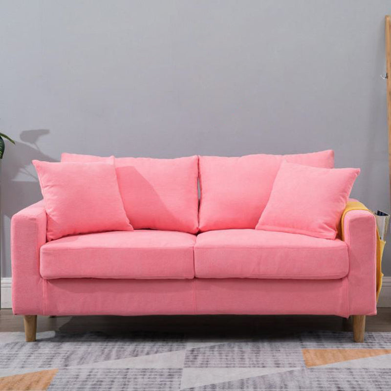 Modern Sofa Couch  Wooden Base Solid Color Fabric Loveseat Square Arm Sofa for Living Room