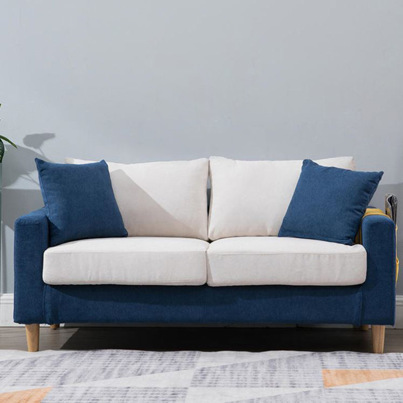 Modern Sofa Couch  Wooden Base Solid Color Fabric Loveseat Square Arm Sofa for Living Room