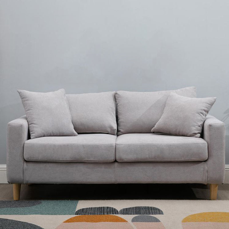 Modern Sofa Couch  Wooden Base Solid Color Fabric Loveseat Square Arm Sofa for Living Room