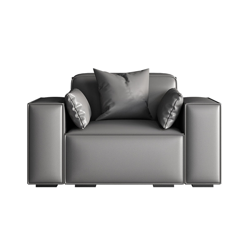 Faux Leather Modern Standard Sofa 37"W Square Arm Sofa  Sofa  Living Room