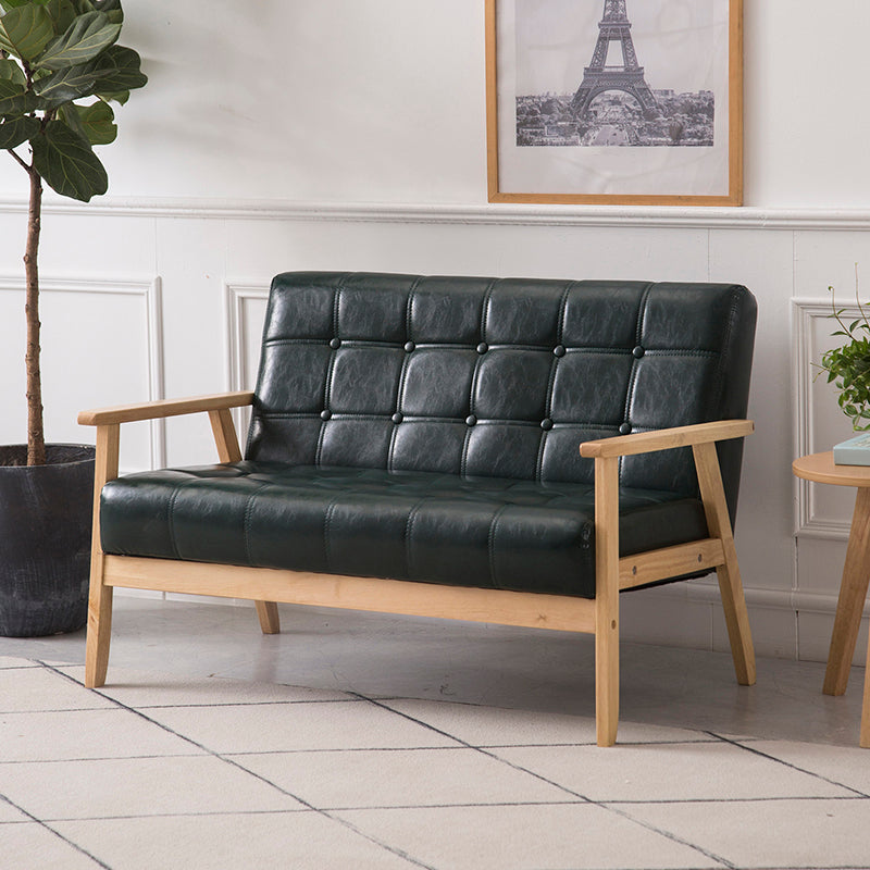 Brown Modern Biscuit Back Genuine Leather Standard Sofa 27.56"High Square Arm Sofa