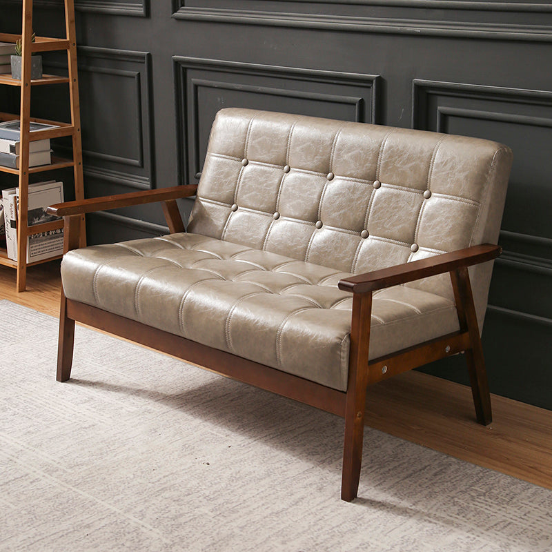 Brown Modern Biscuit Back Genuine Leather Standard Sofa 27.56"High Square Arm Sofa