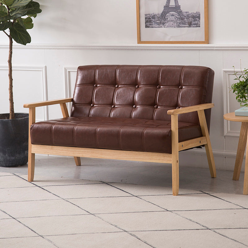 Brown Modern Biscuit Back Genuine Leather Standard Sofa 27.56"High Square Arm Sofa