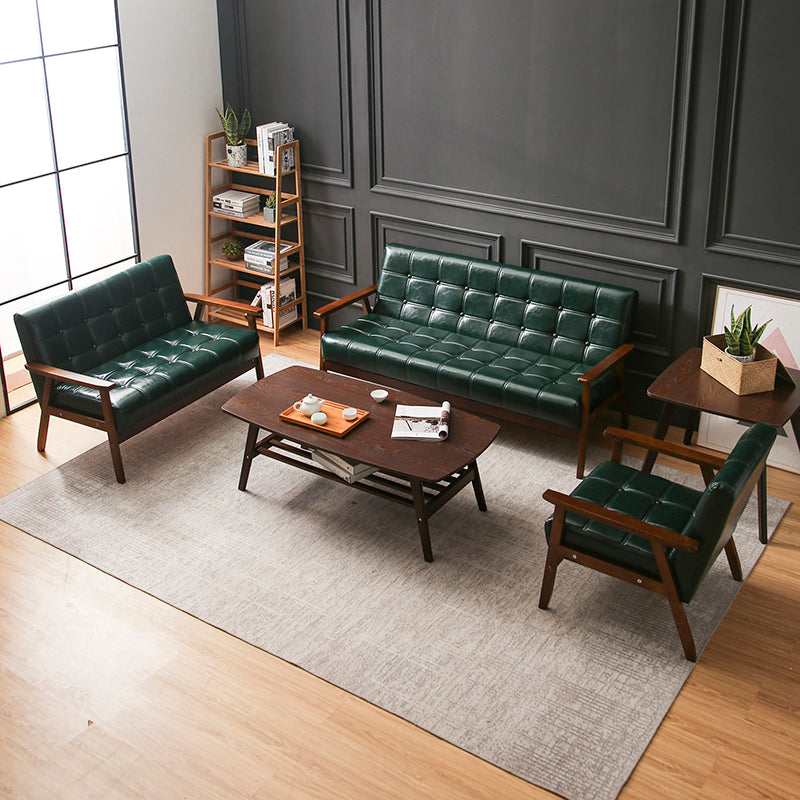Brown Modern Biscuit Back Genuine Leather Standard Sofa 27.56"High Square Arm Sofa