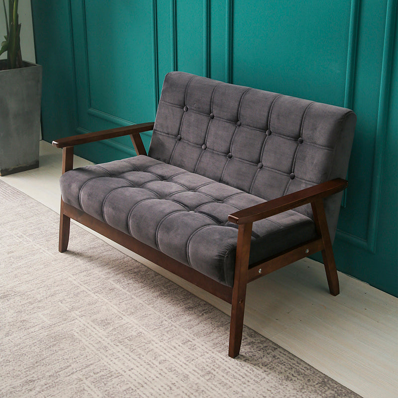 Brown Modern Biscuit Back Genuine Leather Standard Sofa 27.56"High Square Arm Sofa
