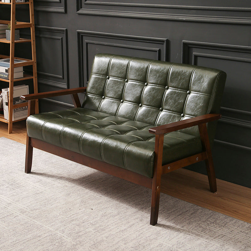 Brown Modern Biscuit Back Genuine Leather Standard Sofa 27.56"High Square Arm Sofa