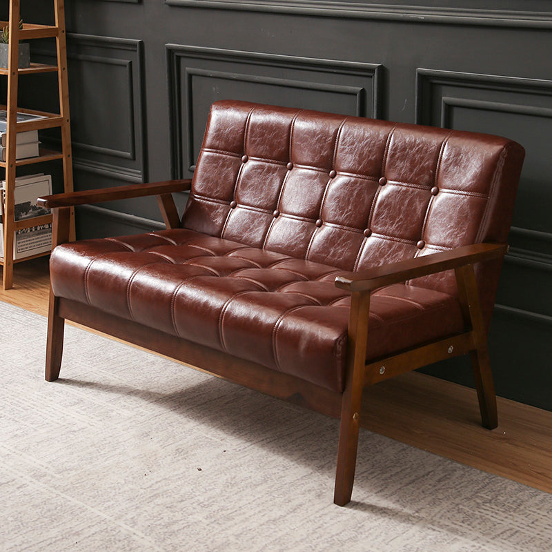 Brown Modern Biscuit Back Genuine Leather Standard Sofa 27.56"High Square Arm Sofa