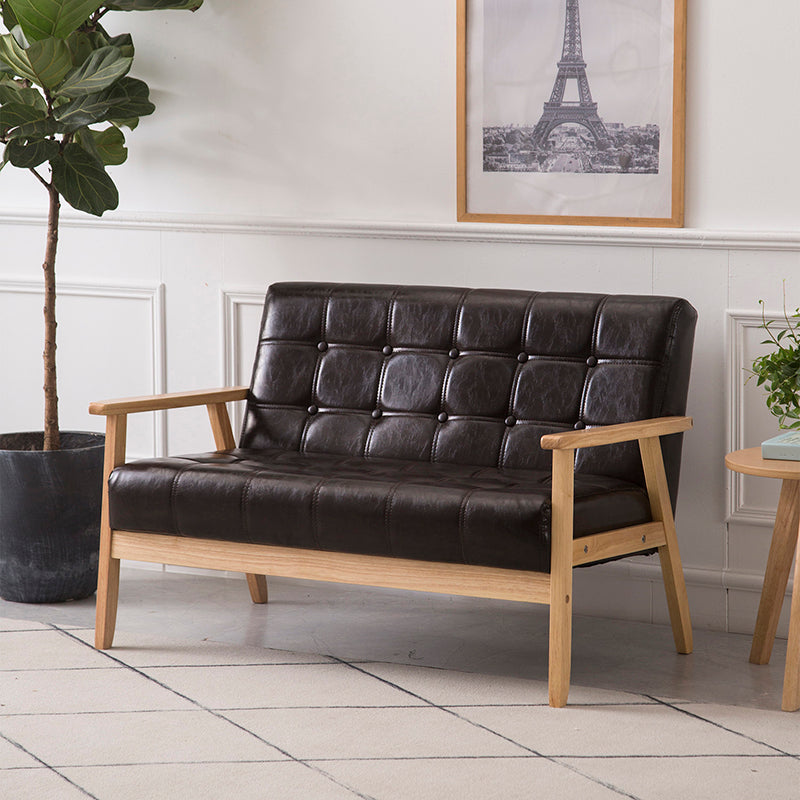 Brown Modern Biscuit Back Genuine Leather Standard Sofa 27.56"High Square Arm Sofa