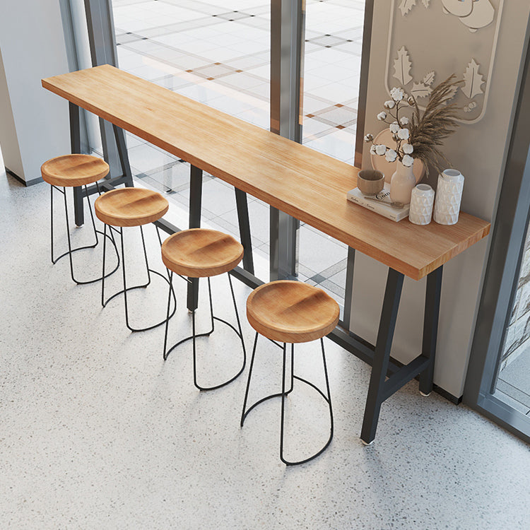Mesa de barra de estilo moderno marrón mesa de madera sólida y cafetería de la cafetería del pie de hierro negro