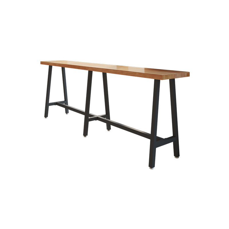 Mesa de barra de estilo moderno marrón mesa de madera sólida y cafetería de la cafetería del pie de hierro negro