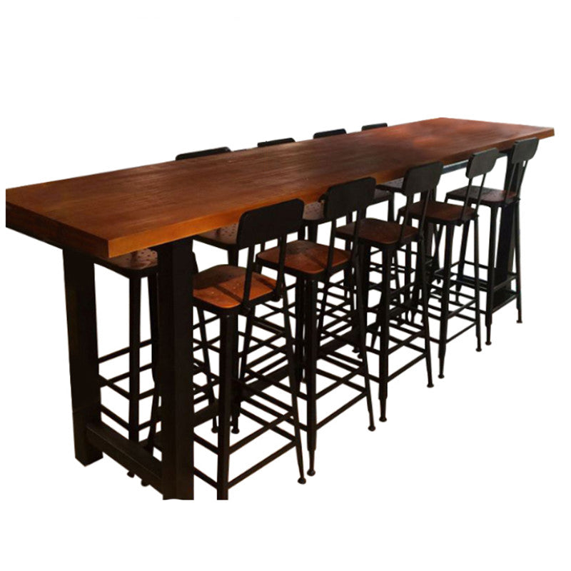 Modern Style Brown Bar Table Solid Wood and Iron with Footrest Coffee Shop Bar Table