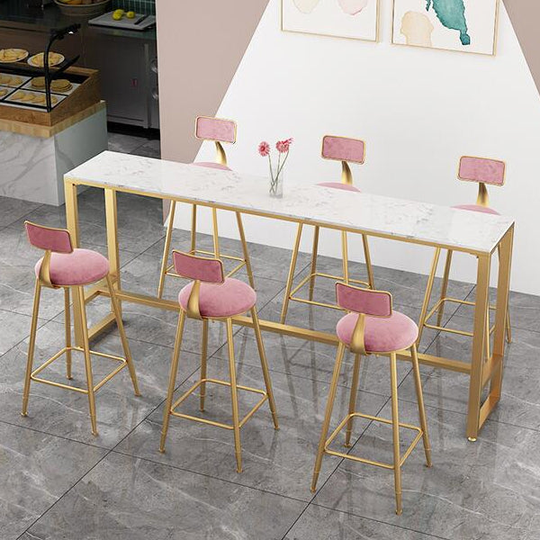 White Glam Style Bar Table in Iron and Faux Marble Milk Tea Shop Bar Table