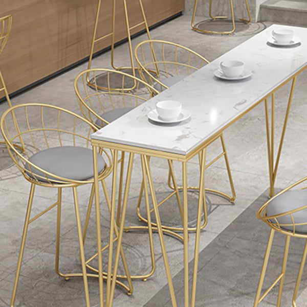 White and Black Glam Style Bar Table in Gold Metal Foot and Marble Milk Tea Shop Table