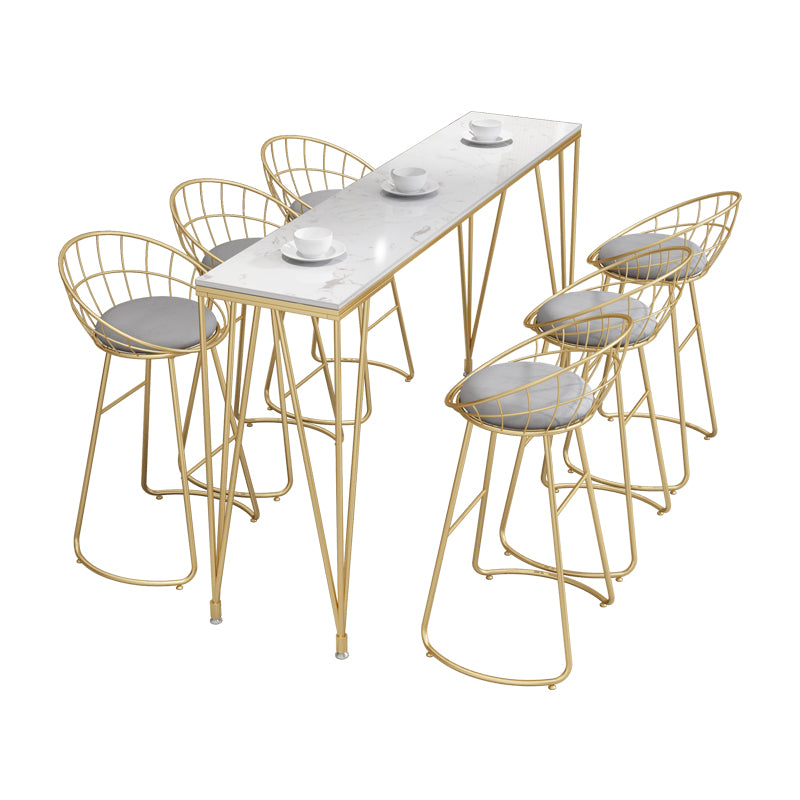 White and Black Glam Style Bar Table in Gold Metal Foot and Marble Milk Tea Shop Table