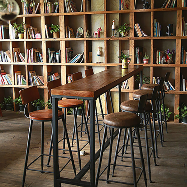 Table de bar à style moderne marron et table de bar à café en fer noir en fer noir