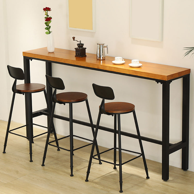 Modern Style Brown Bar Table Pine Wood and Iron Coffee Shop Bar Table