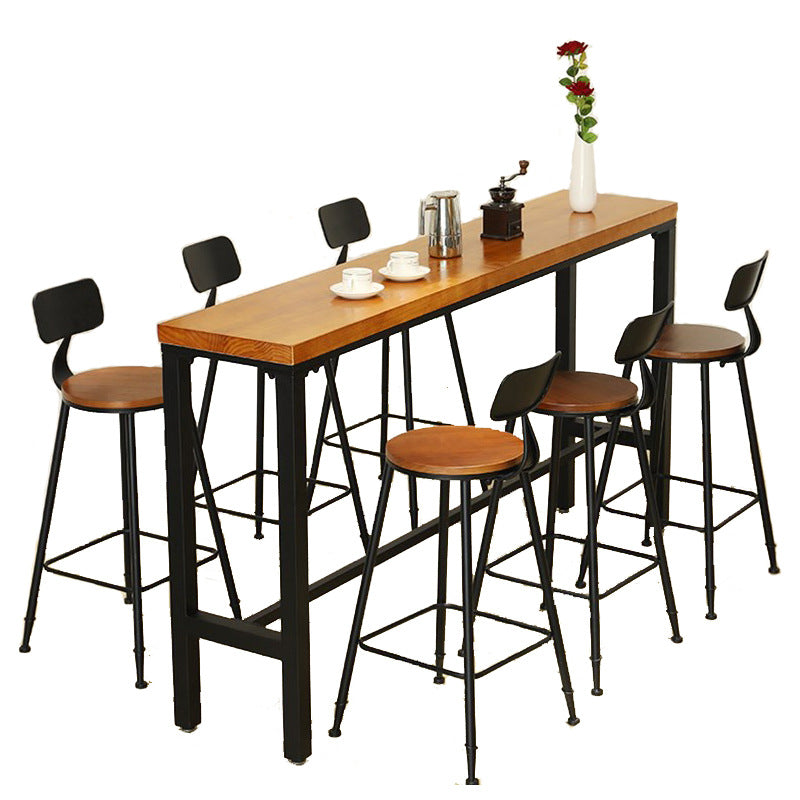 Modern Style Brown Bar Table Pine Wood and Iron Coffee Shop Bar Table