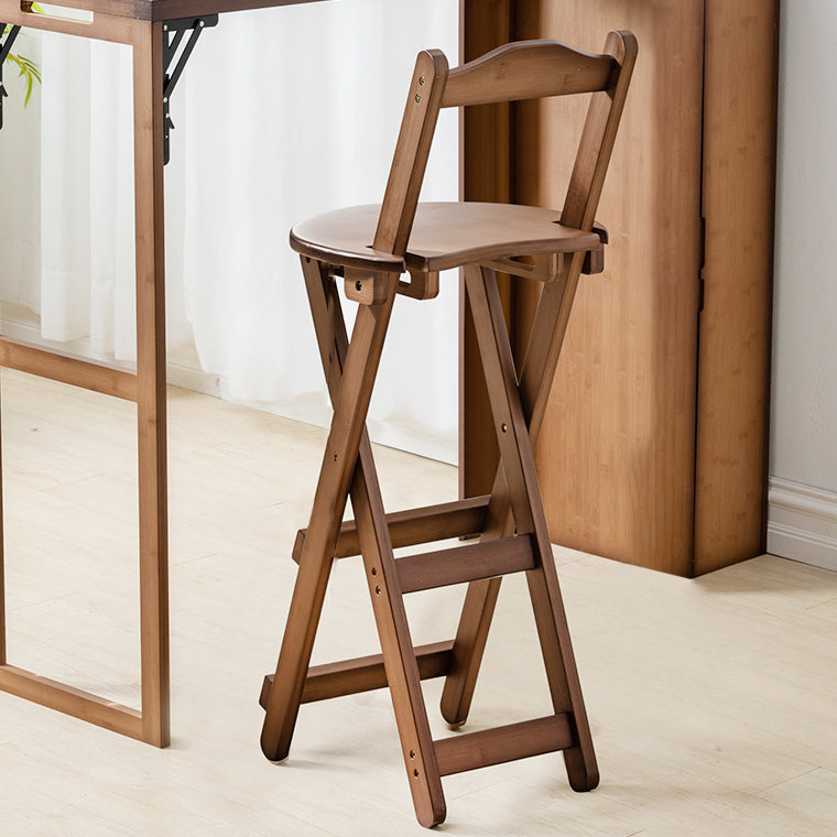 Modern Armless Backrest Counter Stool Wood Study Bar Stool with Wooden Seat and Pedal