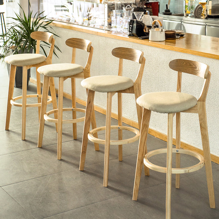 Modern Armless Backrest Counter Stool Wood Bar Stool with Cushion and Pedal