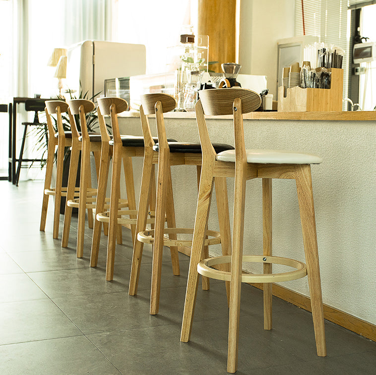 Modern Armless Backrest Counter Stool Wood Bar Stool with Cushion and Pedal