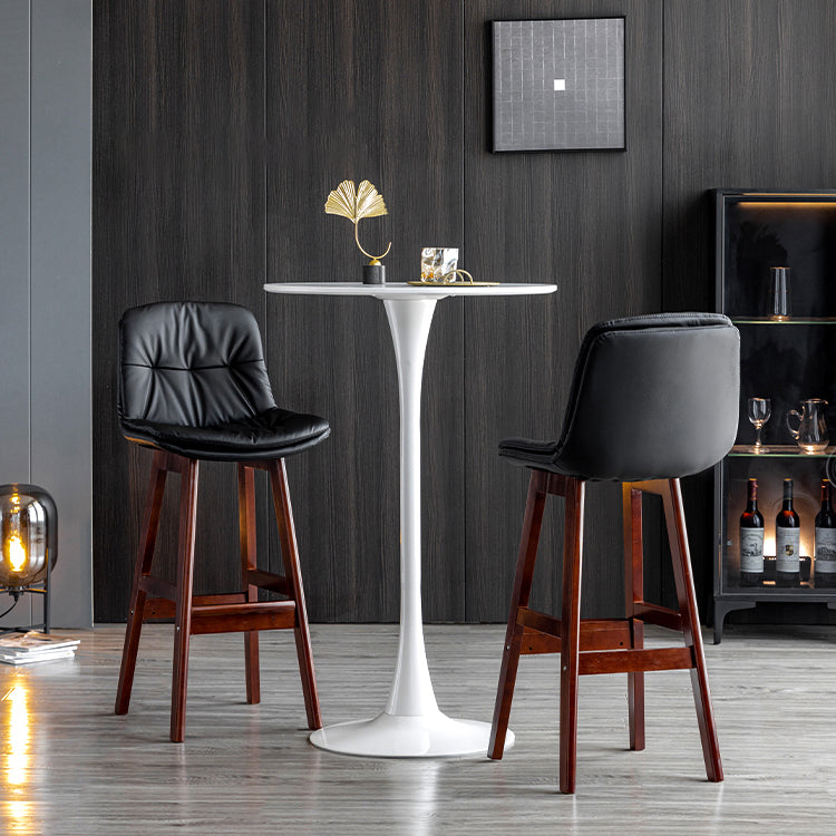 Modern Armless Backrest Counter Stool Wood Milk Tea Shop Bar Stool with Leather Cushion
