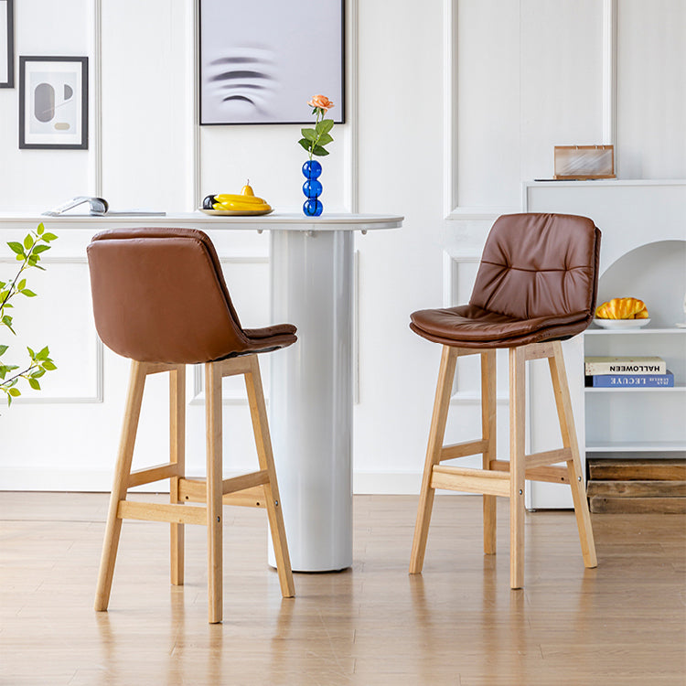 Modern Armless Backrest Counter Stool Wood Milk Tea Shop Bar Stool with Leather Cushion